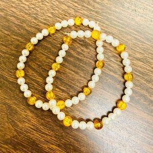 Twin Pearl & Orange Beaded Bracelets